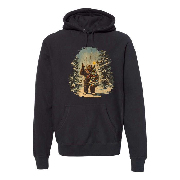 Bigfoot Christmas Tree Lights Tarot Xmas Sasquatch Premium Hoodie