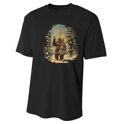 Bigfoot Christmas Tree Lights Tarot Xmas Sasquatch Performance Sprint T-Shirt