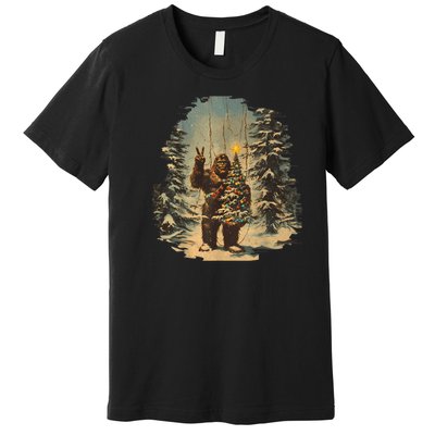 Bigfoot Christmas Tree Lights Tarot Xmas Sasquatch Premium T-Shirt