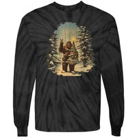 Bigfoot Christmas Tree Lights Tarot Xmas Sasquatch Tie-Dye Long Sleeve Shirt