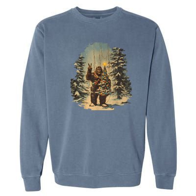 Bigfoot Christmas Tree Lights Tarot Xmas Sasquatch Garment-Dyed Sweatshirt