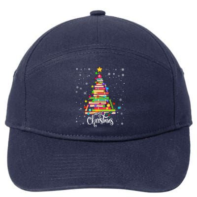 Books Christmas Tree Funny Love Reading Book Lover Librarian Cool Gift 7-Panel Snapback Hat