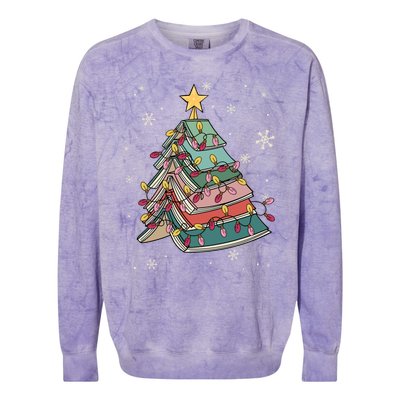 Books Christmas Tree Reading Book Teacher Librarian Xmas Gift Colorblast Crewneck Sweatshirt