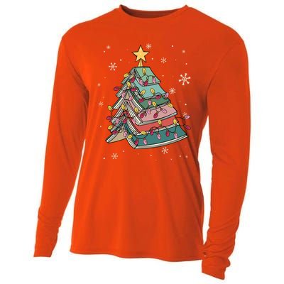 Books Christmas Tree Reading Book Teacher Librarian Xmas Gift Cooling Performance Long Sleeve Crew