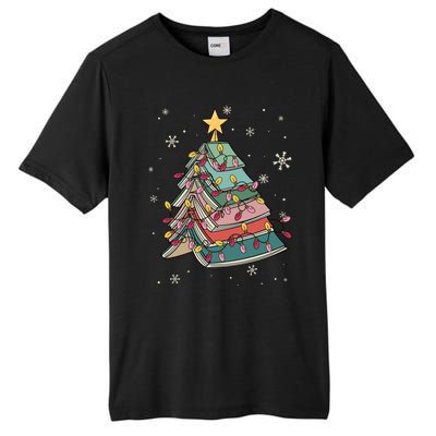 Books Christmas Tree Reading Book Teacher Librarian Xmas Gift Tall Fusion ChromaSoft Performance T-Shirt