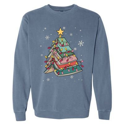 Books Christmas Tree Reading Book Teacher Librarian Xmas Gift Garment-Dyed Sweatshirt