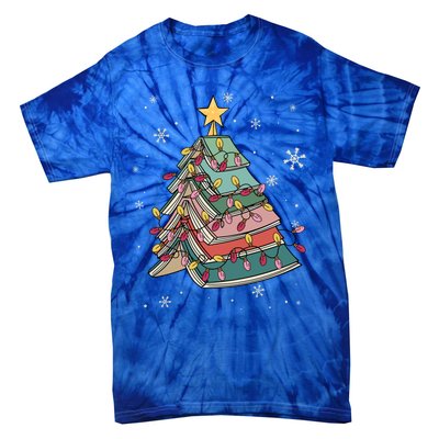 Books Christmas Tree Reading Book Teacher Librarian Xmas Gift Tie-Dye T-Shirt