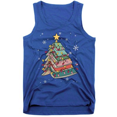 Books Christmas Tree Reading Book Teacher Librarian Xmas Gift Tank Top