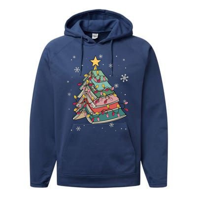 Books Christmas Tree Reading Book Teacher Librarian Xmas Gift Performance Fleece Hoodie