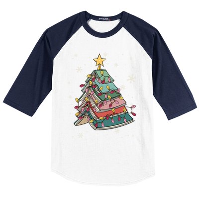 Books Christmas Tree Reading Book Teacher Librarian Xmas Gift Baseball Sleeve Shirt