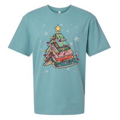 Books Christmas Tree Reading Book Teacher Librarian Xmas Gift Sueded Cloud Jersey T-Shirt