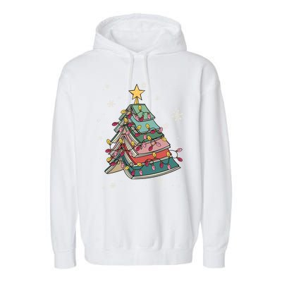 Books Christmas Tree Reading Book Teacher Librarian Xmas Gift Garment-Dyed Fleece Hoodie