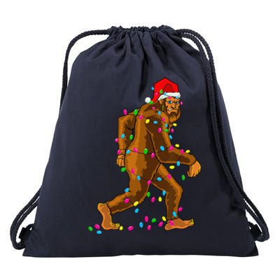 Bigfoot Christmas Tree Lights Xmas Funny Sasquatch Lovers Drawstring Bag