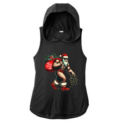 Bigfoot Christmas Tree Lights Xmas Sasquatch Lovers Ladies PosiCharge Tri-Blend Wicking Draft Hoodie Tank