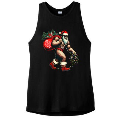 Bigfoot Christmas Tree Lights Xmas Sasquatch Lovers Ladies PosiCharge Tri-Blend Wicking Tank