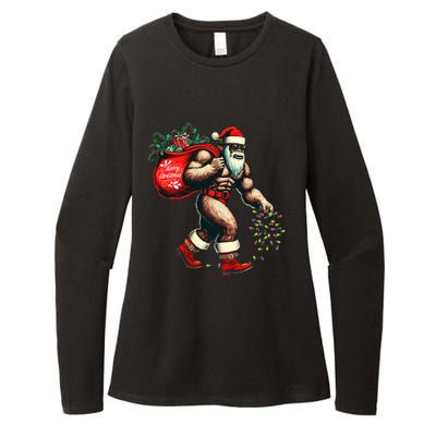 Bigfoot Christmas Tree Lights Xmas Sasquatch Lovers Womens CVC Long Sleeve Shirt