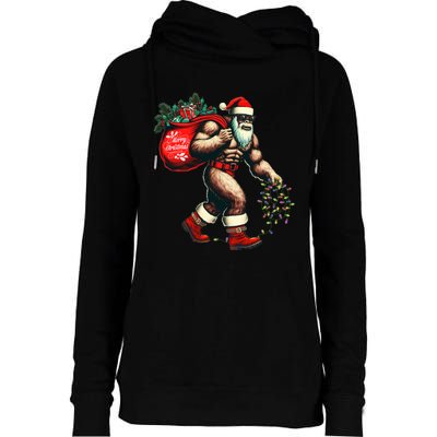 Bigfoot Christmas Tree Lights Xmas Sasquatch Lovers Womens Funnel Neck Pullover Hood