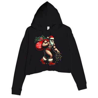 Bigfoot Christmas Tree Lights Xmas Sasquatch Lovers Crop Fleece Hoodie