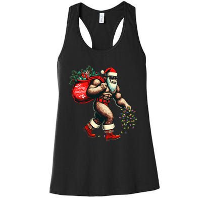 Bigfoot Christmas Tree Lights Xmas Sasquatch Lovers Women's Racerback Tank