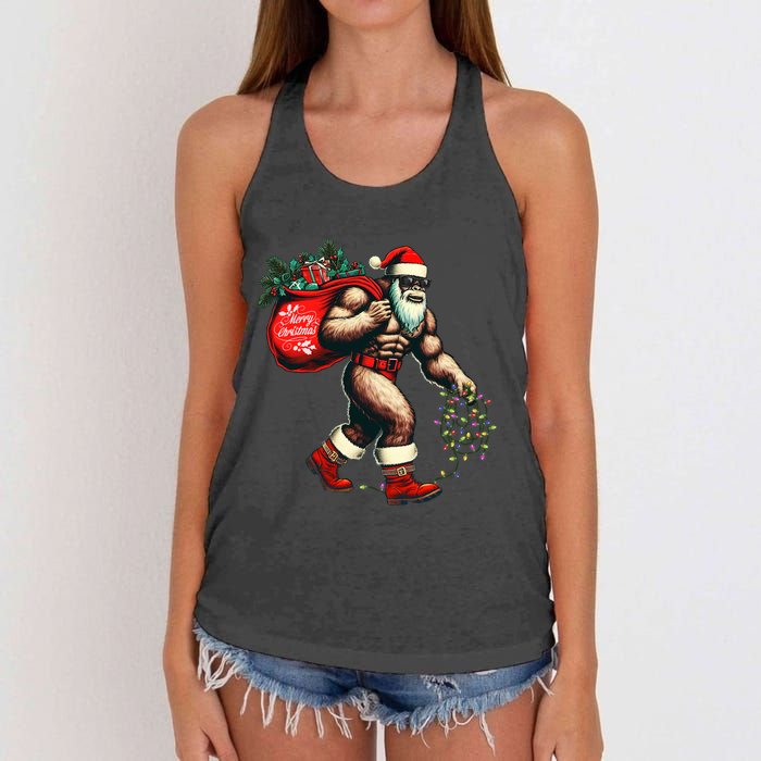 Bigfoot Christmas Tree Lights Xmas Sasquatch Lovers Women's Knotted Racerback Tank