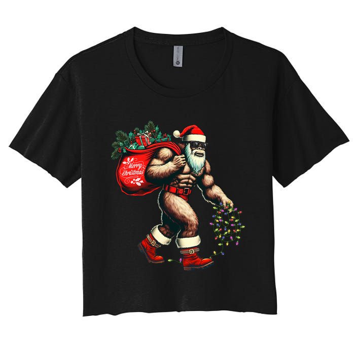 Bigfoot Christmas Tree Lights Xmas Sasquatch Lovers Women's Crop Top Tee