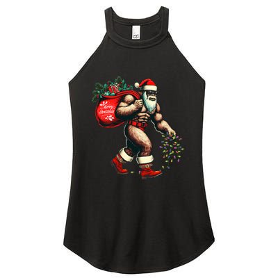 Bigfoot Christmas Tree Lights Xmas Sasquatch Lovers Women's Perfect Tri Rocker Tank