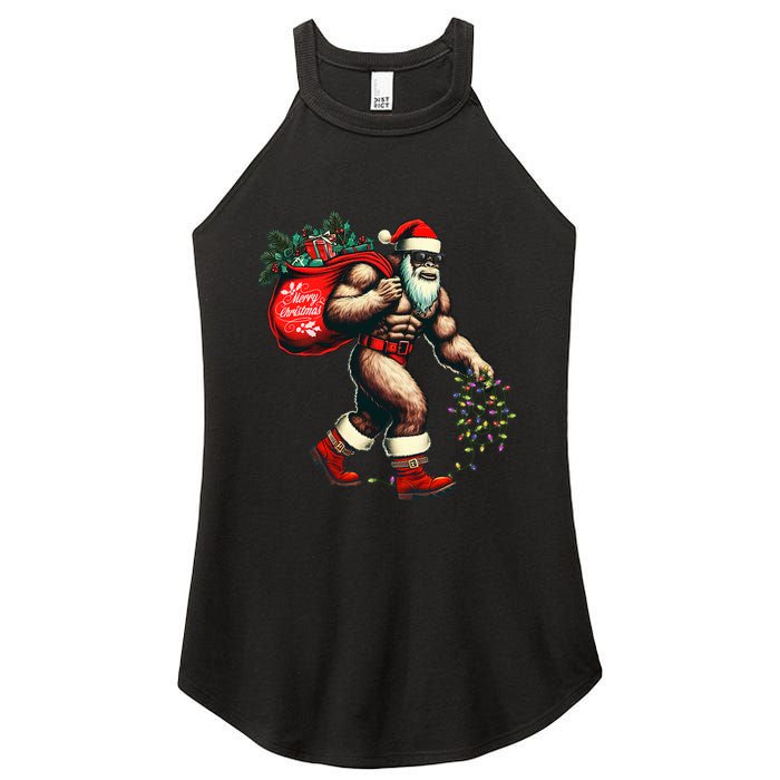 Bigfoot Christmas Tree Lights Xmas Sasquatch Lovers Women's Perfect Tri Rocker Tank