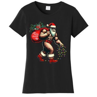 Bigfoot Christmas Tree Lights Xmas Sasquatch Lovers Women's T-Shirt