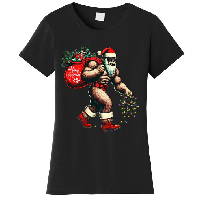 Bigfoot Christmas Tree Lights Xmas Sasquatch Lovers Women's T-Shirt