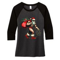 Bigfoot Christmas Tree Lights Xmas Sasquatch Lovers Women's Tri-Blend 3/4-Sleeve Raglan Shirt