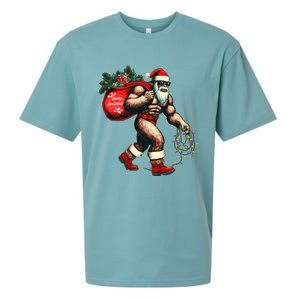 Bigfoot Christmas Tree Lights Xmas Sasquatch Lovers Sueded Cloud Jersey T-Shirt