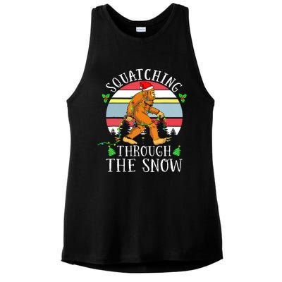 Bigfoot Christmas Tree Squatching Through The Snow Funny Ladies PosiCharge Tri-Blend Wicking Tank