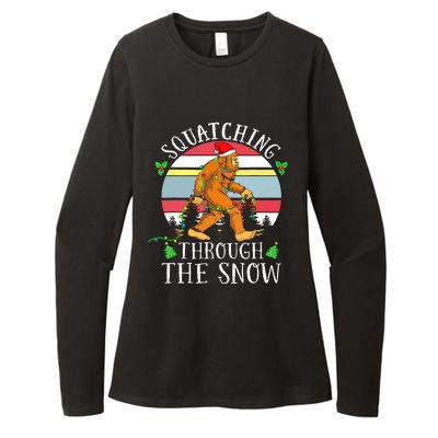 Bigfoot Christmas Tree Squatching Through The Snow Funny Womens CVC Long Sleeve Shirt