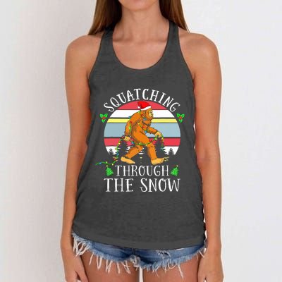 Bigfoot Christmas Tree Squatching Through The Snow Funny Women's Knotted Racerback Tank