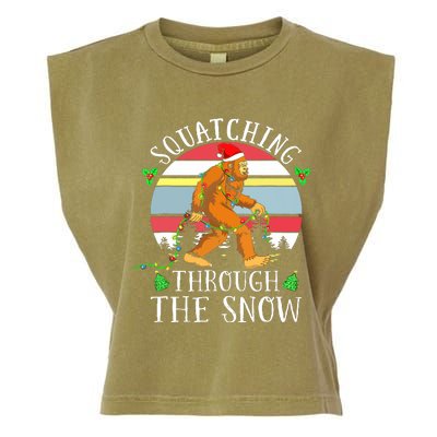 Bigfoot Christmas Tree Squatching Through The Snow Funny Garment-Dyed Women's Muscle Tee