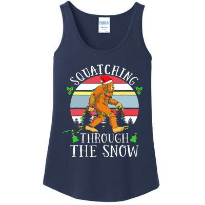 Bigfoot Christmas Tree Squatching Through The Snow Funny Ladies Essential Tank