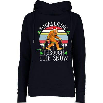 Bigfoot Christmas Tree Squatching Through The Snow Funny Womens Funnel Neck Pullover Hood