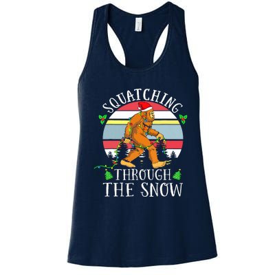 Bigfoot Christmas Tree Squatching Through The Snow Funny Women's Racerback Tank