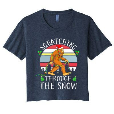 Bigfoot Christmas Tree Squatching Through The Snow Funny Women's Crop Top Tee