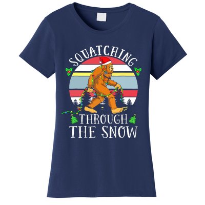 Bigfoot Christmas Tree Squatching Through The Snow Funny Women's T-Shirt