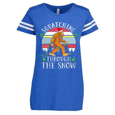 Bigfoot Christmas Tree Squatching Through The Snow Funny Enza Ladies Jersey Football T-Shirt