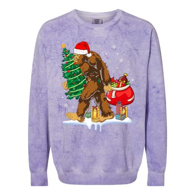 Bigfoot Christmas Tree Lights Xmas Sasquatch Lovers Colorblast Crewneck Sweatshirt