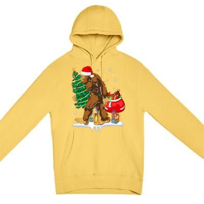 Bigfoot Christmas Tree Lights Xmas Sasquatch Lovers Premium Pullover Hoodie