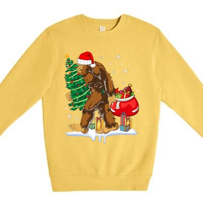 Bigfoot Christmas Tree Lights Xmas Sasquatch Lovers Premium Crewneck Sweatshirt