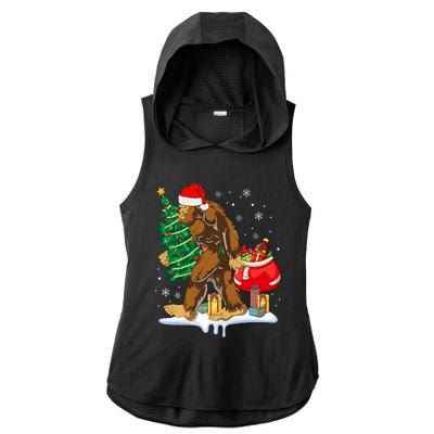 Bigfoot Christmas Tree Lights Xmas Sasquatch Lovers Ladies PosiCharge Tri-Blend Wicking Draft Hoodie Tank