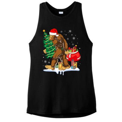 Bigfoot Christmas Tree Lights Xmas Sasquatch Lovers Ladies PosiCharge Tri-Blend Wicking Tank