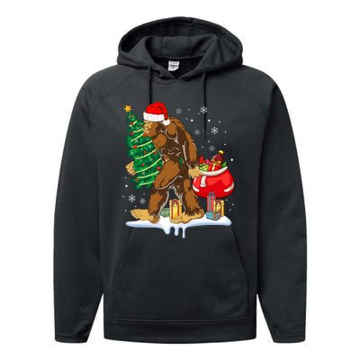 Bigfoot Christmas Tree Lights Xmas Sasquatch Lovers Performance Fleece Hoodie