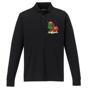 Bigfoot Christmas Tree Lights Xmas Sasquatch Lovers Performance Long Sleeve Polo