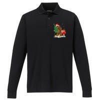 Bigfoot Christmas Tree Lights Xmas Sasquatch Lovers Performance Long Sleeve Polo