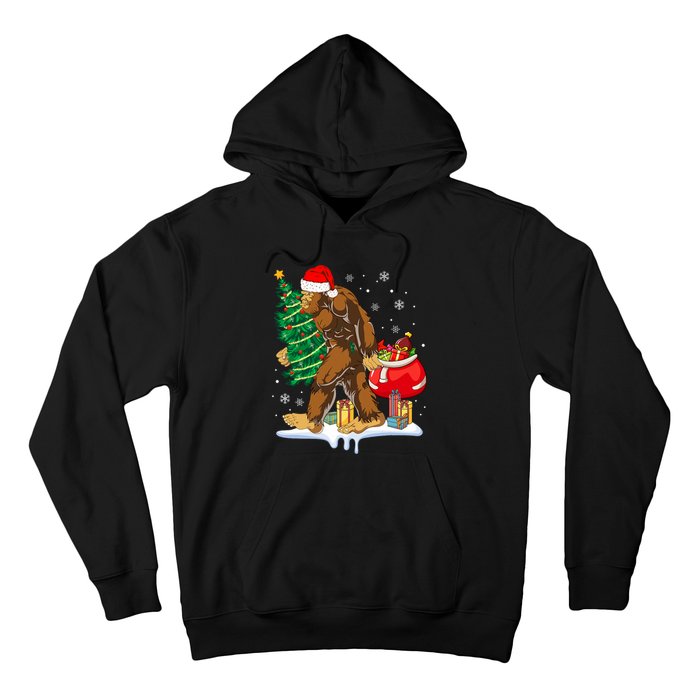 Bigfoot Christmas Tree Lights Xmas Sasquatch Lovers Hoodie